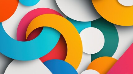 Poster - Vibrant Geometric Shapes Intertwined in Bold Colors Creating a Dynamic Modern Art Composition