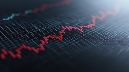 Poster - Intricate grid pattern reflecting market trends with dynamic red and blue lines showcasing data fluctuations and financial analysis
