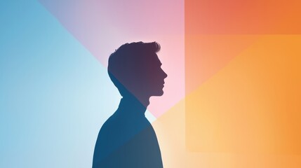 Poster - Kaleidoscopic Reflections of a Silhouette in an Abstract Colorful Background Featuring Speakers and Light Patterns