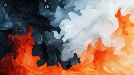 Poster - Dynamic Abstract Layered Composition of Flames and Smoke in Warm and Cool Tones