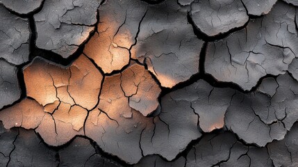 Poster - Layered Textures of Ash and Flame Highlighting Natural Beauty and Desolation in a Cracked Surface