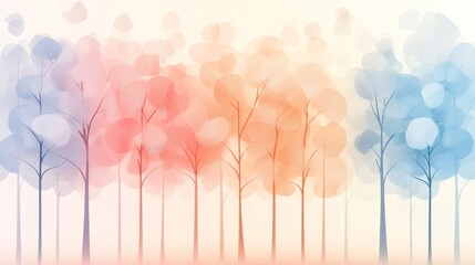 Wall Mural - Pastel trees in a row, transitioning colors.