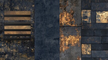 Poster - Dark Blue Gold Metallic Texture Tiles Samples
