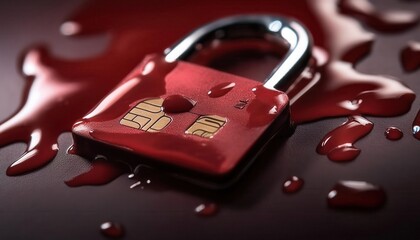 Poster - red padlock on liquid surface with chip