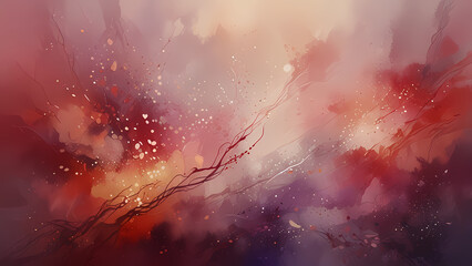 Wall Mural - An abstract watercolor of a romantic illustration with a mix of soft reds, blush tones, and gentle purples