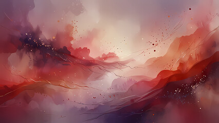 Wall Mural - An abstract watercolor of a romantic illustration with a mix of soft reds, blush tones, and gentle purples