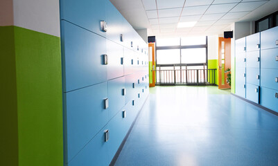 Wall Mural - School hallway with storage cabinets