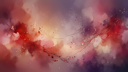 Wall Mural - An abstract watercolor of a romantic illustration with a mix of soft reds, blush tones, and gentle purples