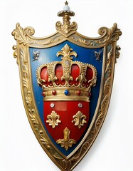 Wall Mural - Ornate gold shield with a crown, red and blue accents.