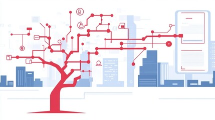 Poster - Digital Data Network Tree Cityscape Visualization