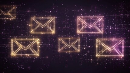 Poster - Digital Email Network Glowing Icons Abstract Background