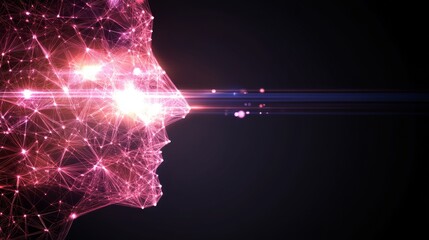 Poster - Digital Human Face, Network Connections, Light Beams