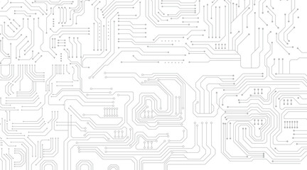 Poster - Cyberpunk black circuit diagram on white background. High-tech circuit board connection system. 