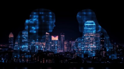Poster - Digital Silhouettes Cityscape Communication Network