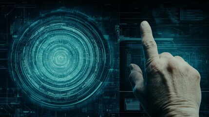Poster - Elderly Hand Interacting with Futuristic Digital Interface