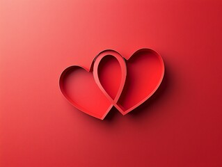 Poster - A creative paper cutout of two intertwined hearts placed on a bright red backdrop, providing plenty of space for a message