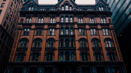 Poster - Elegant Brick Building Architectural Detail Cityscape