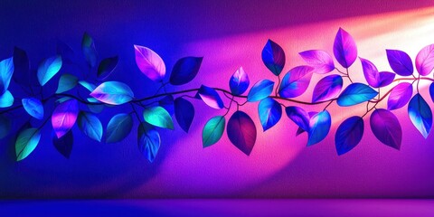 Poster - Purple and blue leafy branch with a purple background