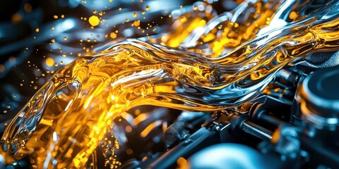 Poster - Stream of oil is flowing out of a car engine