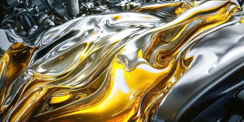 Poster - Shiny gold and silver liquid with a flame on it