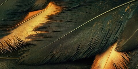 Aufkleber - Feather with a gold and black pattern