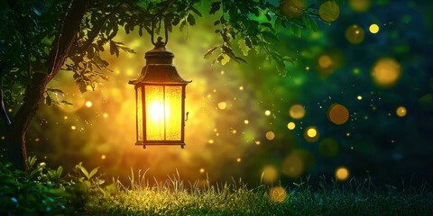 Poster - Lantern is hanging from a tree
