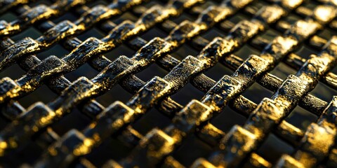 Poster - Close up of a metal mesh with water droplets on it