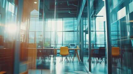 Poster - Modern Professional Office Interior with Glass Walls and Bright Light