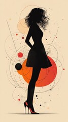 Wall Mural - Silhouette of a woman in a dress and high heels against an abstract background.