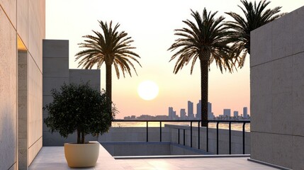 Wall Mural - Sunset Cityscape from Modern Balcony