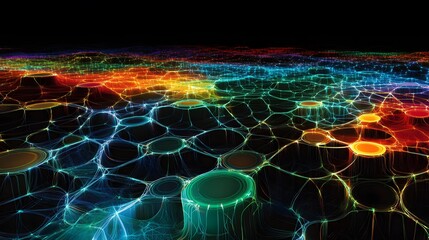 Wall Mural - abstract colorful network landscape with glowing nodes