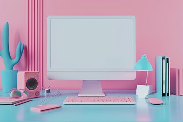 Fototapete - 3D Computer Mockup with Minimal Background Customizable Background and Object Color