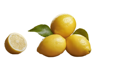 Wall Mural - lemons with leaves on white background