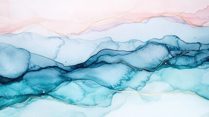 Wall Mural - electric watercolor idea. abstract watercolor background with fluid waves of blue and pink hues.