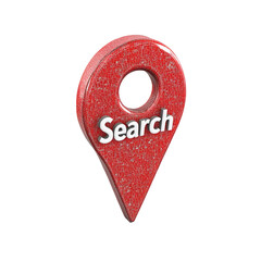 Poster - A three-dimensional red mosaic location marker with the word Search prominently displayed.