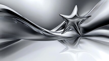 Abstract Silver Star Within Fluid Metallic Waves