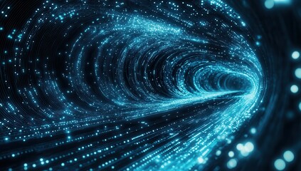 Poster - Blue digital vortex tunnel, dark background, futuristic design, tech concept