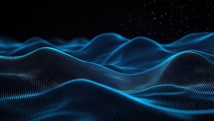 Poster - Abstract blue digital wave, dark background, particle effect, tech concept