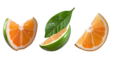 Wall Mural - orange slices with leaf - juicy citrus fruit