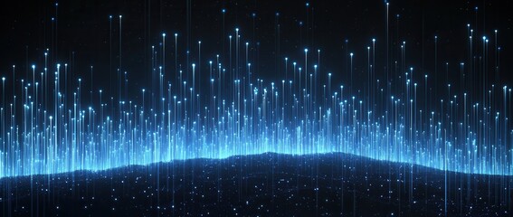 Fototapete - Digital data stream, glowing blue, dark background, tech backdrop
