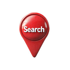 Poster - A red textured map pointer with the word Search in white lettering, representing online search functionality.