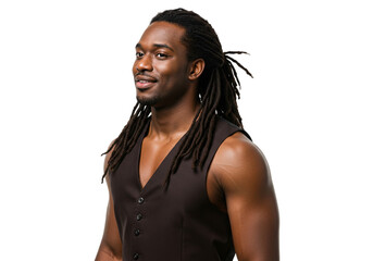 Sticker - Portrait Handsome Black Man Dreadlocks Vest Studio  Background Happy Smiling Muscular Male Model    