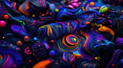 Poster - A colorful, abstract painting with many different colored spheres