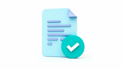 Poster - 3d pastel blue document with teal checkmark