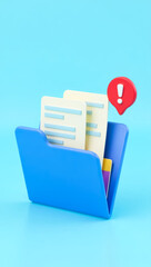 Aufkleber - 3d render of a blue digital folder with documents and red notification