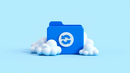 Aufkleber - blue folder with refresh symbol on clouds: 3d rendering