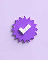 Poster - white checkmark on purple starburst badge: a 3d minimalist