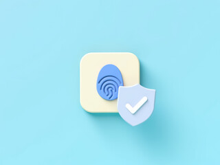 Poster - pastel-colored fingerprint and shield representing digital security and verification