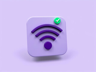 Poster - 3d render of a purple wifi symbol with green checkmark on