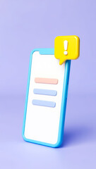 Poster - 3d render of a smartphone displaying a yellow notification alert